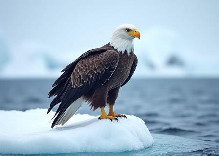 A Steller's sea eagle perched on drift ice in Hokkaido.